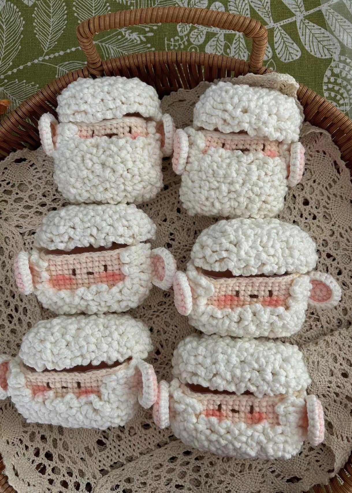 White Sheep Crochet Airpod Case