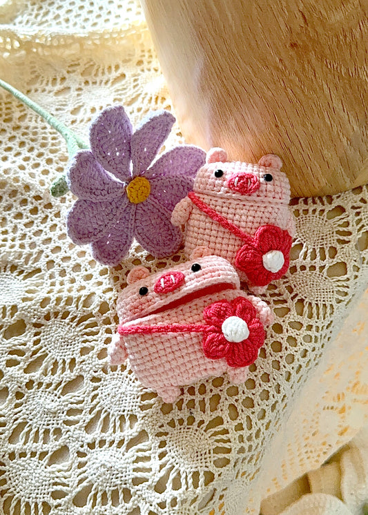 Flower Pig Crochet Airpod case