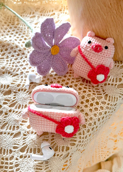 Flower Pig Crochet Airpod case