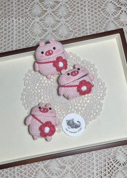 Flower Pig Crochet Airpod case